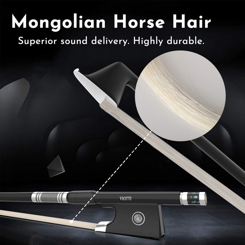 Viotti Carbon Fiber Violin Bow, Hand Crafted by Professional Violin & Bow Makers, Strong, Stiff & Well Balanced, Made with Mongolian Horse Hair, For Violinists & Fiddlers of All Skill Levels - Image 3